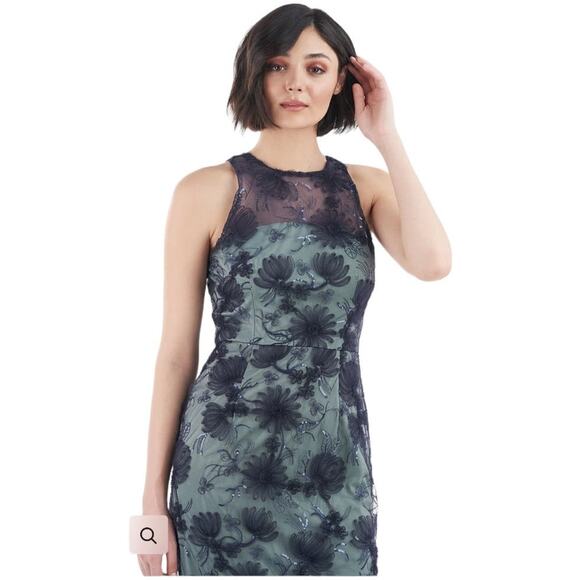 JS Collections NWT Carter Halter Sequim Floral Column Gown Size 4 Blue Green - Picture 4 of 12